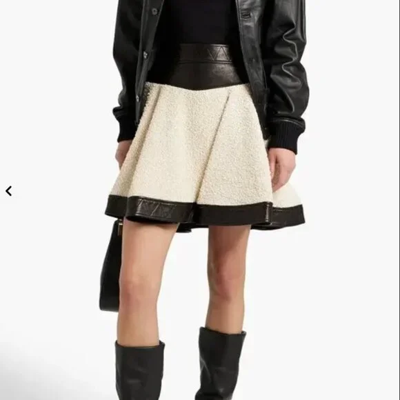 Khaite Hemmly Leatherpaneled Boucle Skirt - Picture 3 of 7